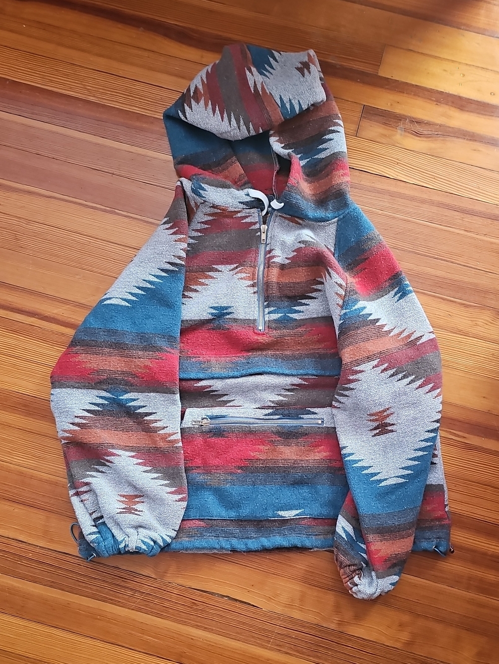 Hooded Aztec Pullover Sweater - Multicolor